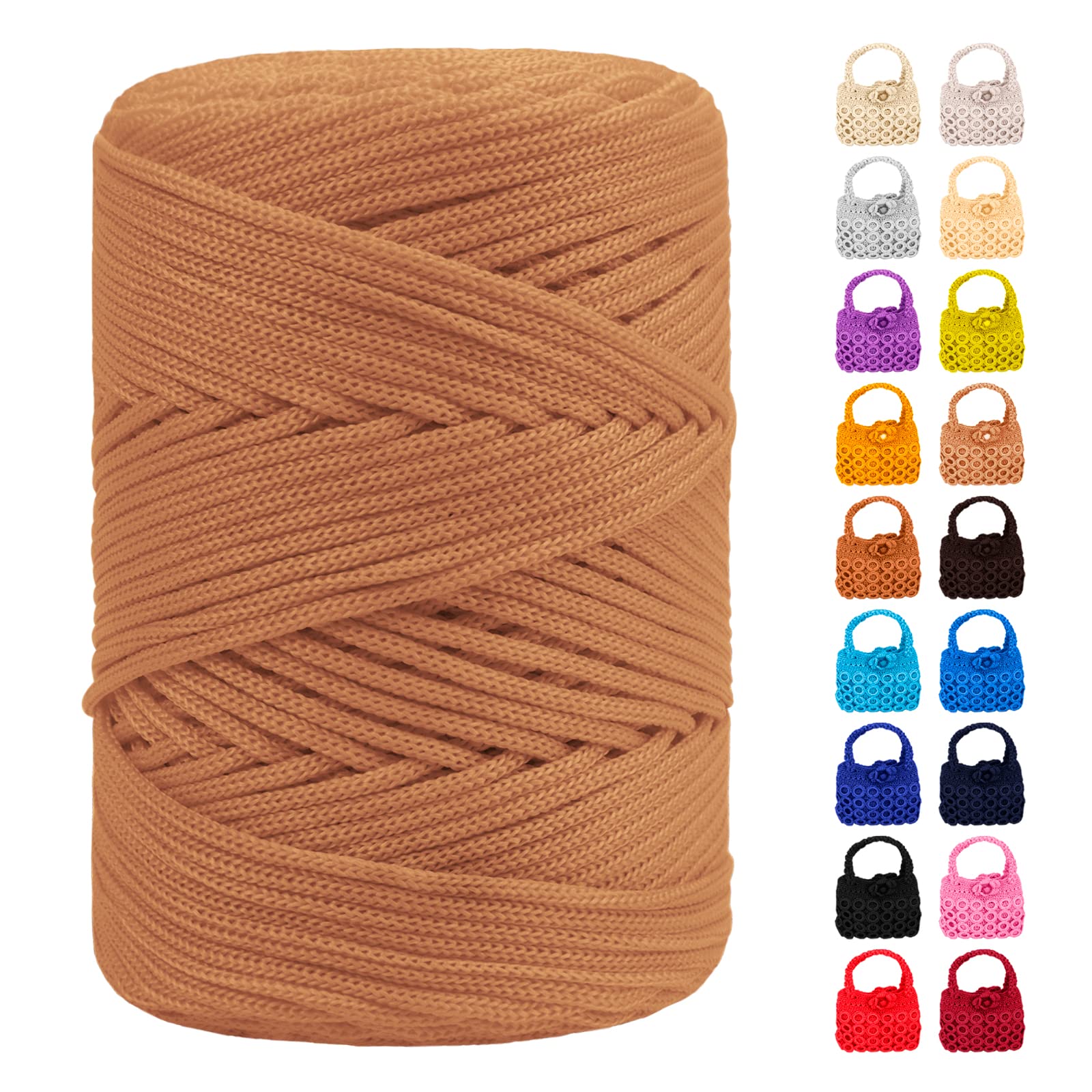LEREATI Polyester Macrame Cord 3mm for Crocheting, 170m Braided Macrame Rope Polypropylene Cord Crochet Bag Cord, Polyester Macrame Yarn for Basket Bags DIY Crafts Home Decoration (Milk Coffee)