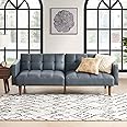 mopio Aaron 76.8" Couch, Small Futon Sofa Bed, Sleeper, Loveseat, Mid Century Modern Futon Couch, Sofa Cama, Couches for Living Room, Bedroom (Cloud Gray, Faux Leather)