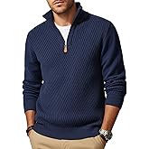 GraceSelect Men's Quarter Zip Pullover Sweaters Mens Long Sleeve Basic Sweater Lightweight Comfy Casual Knitwear for Men Winter Sweaters Dark Blue