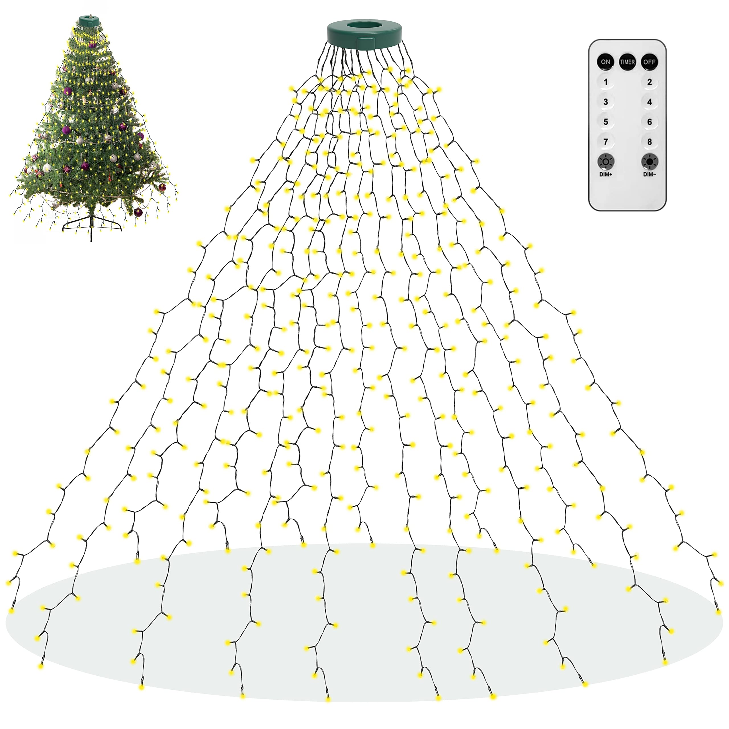 aneeway Christmas Tree Lights Fairy Lights 6.6FT x 16Line 400LEDs String Light Mains Powered Waterproof with Remote & Timer 8 Modes for Outside Indoor Party Xmas Tree Decorations Warm White — image 1