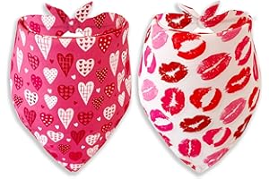 MIIEMIU Valentine Dog Cat Bandana, Holiday Bib Kiss Lip and Candy Hearts Pattern for Large Medium Small Puppies Pets