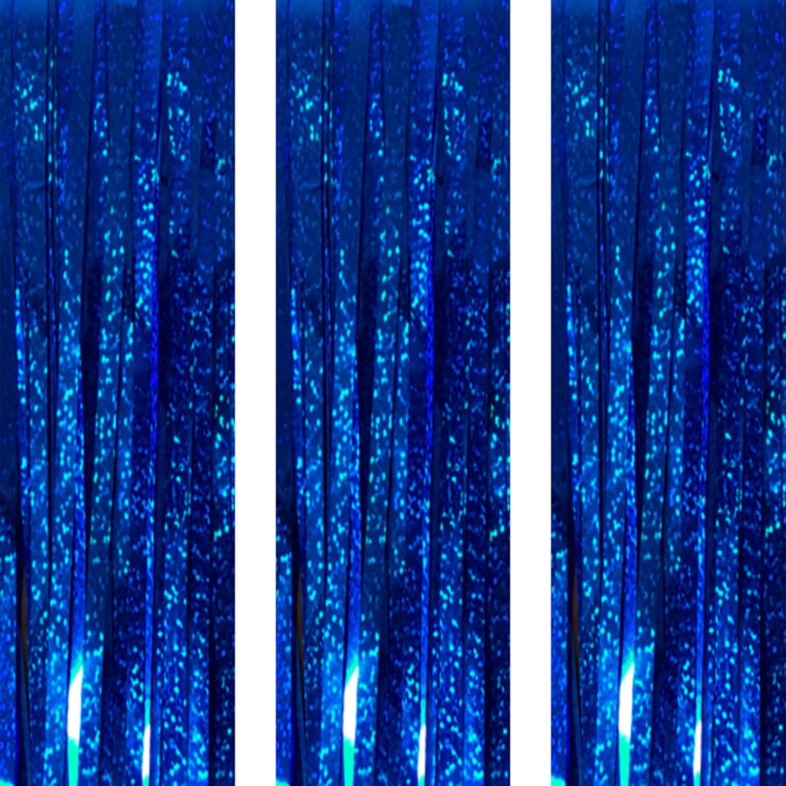 AILEXI 3 Pack 3.2ft*8.2ft Metallic Tinsel Curtains Foil Fringe Shimmer Streamers Curtain Door Window Decoration for Party Supplies - Laser Blue