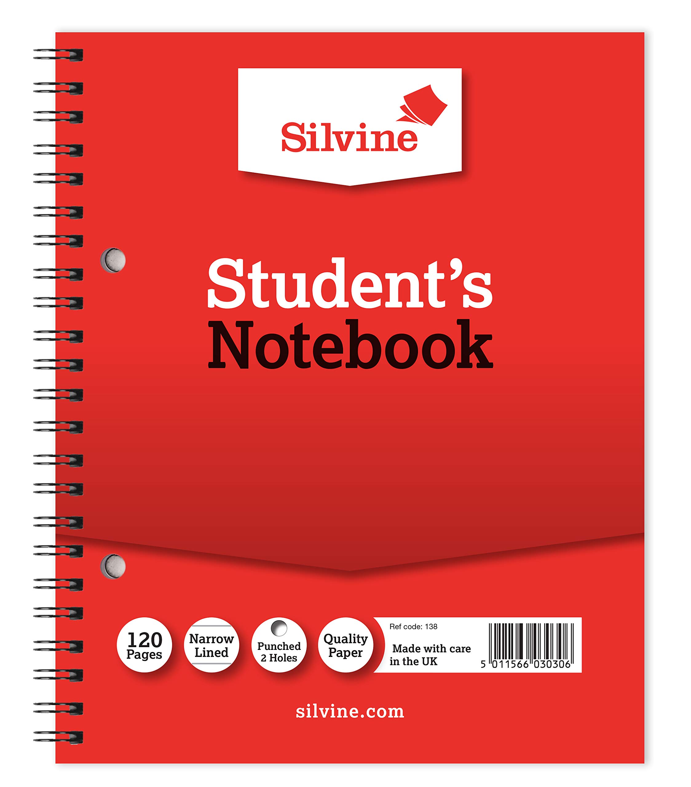 Silvine 8x6 Twin Wire Student's Notebook. 120 Pages Ruled 6mm Feint [Pack of 12]