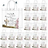 Kosiz 24 Pcs Christian Church Gift Bags Bulk Mothers Day Gifts Bags PVC Clear with Handles Religious Bible Verse Cross Treat Gift for Women Church Party Favor Supplies