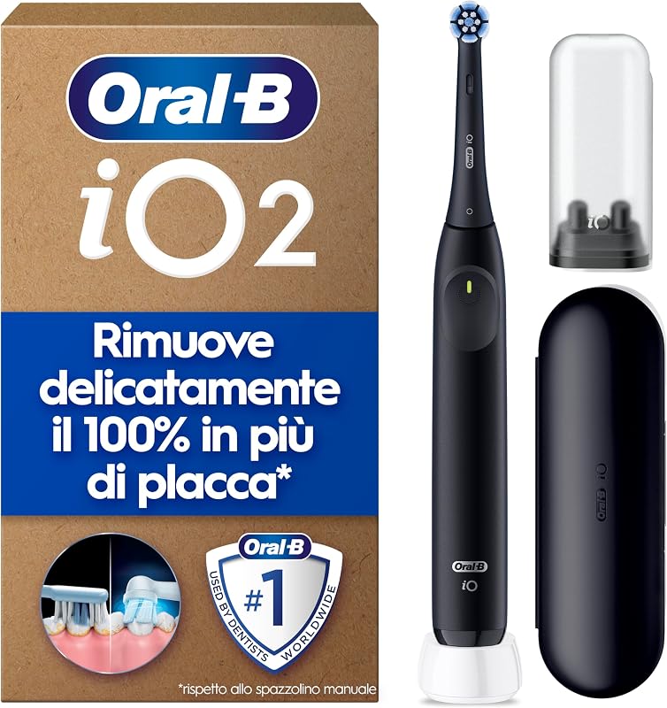 iO 2 Spazzolino Elettrico, 1 Testina di Ricambio, Custodia, Nero