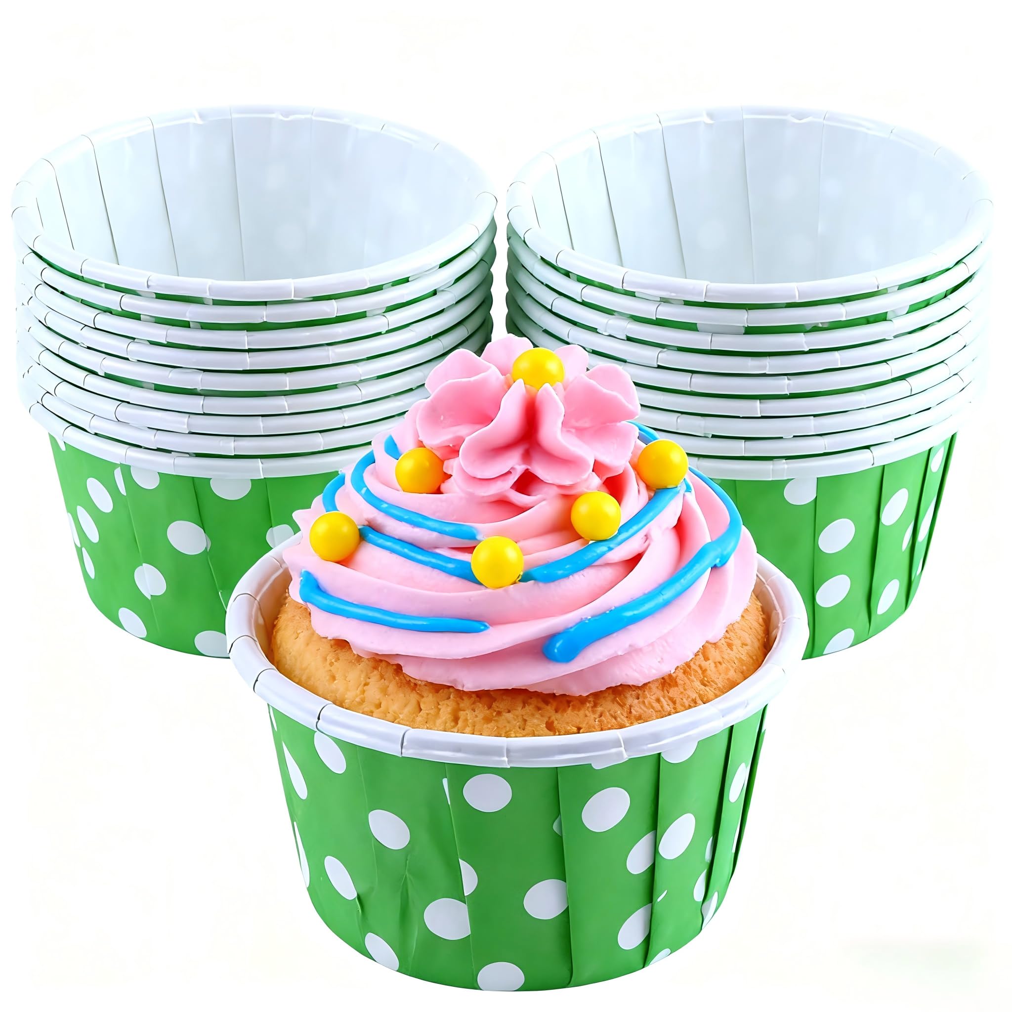 Polka Dot Cupcake Baking Cases, 100pcs Mini Round Muffin Liners for Home Baking, Birthdays, Weddings (Green)