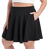 SEKINO Women's Plus Size Mini Skirts Basic Versatile Skorts with Pockets Stretchy Flared Pleated Casual Skirt Built in Shorts