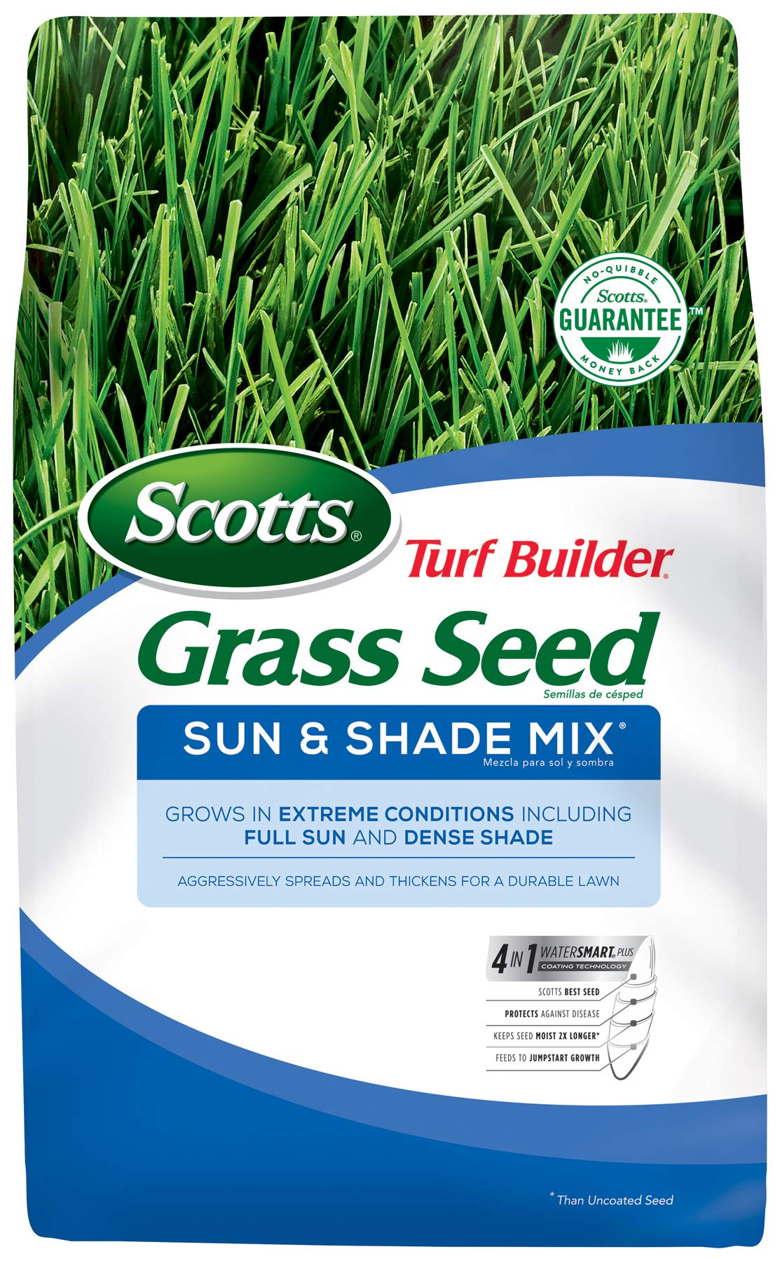 Scotts Turf Builder Grass Seed Sun and Shade Mix, 40 lb. - Full Sun and Dense Shade - Spreads and Thickens for a Durable Lawn - Seeds up to 16,000 sq. ft.