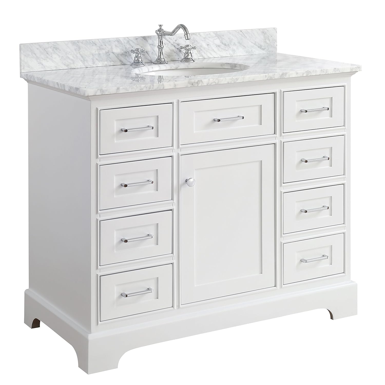 Aria 42-inch Bathroom Vanity (Carrara/White): Includes a White Cabinet with Soft Close Drawers, Authentic Italian Carrara Marble Countertop, and White Ceramic Sink