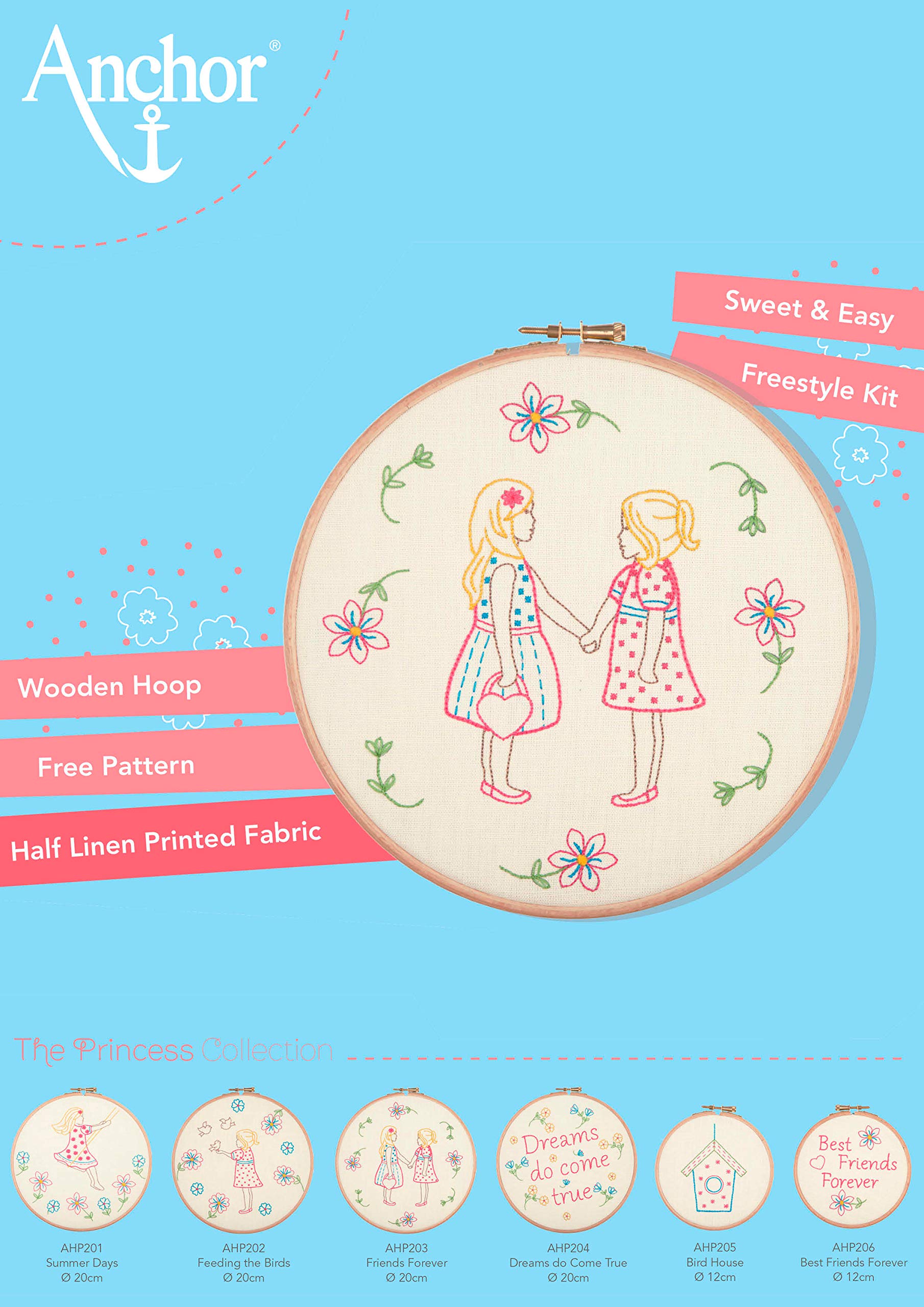 Anchor Embroidery Hoop Kit: Friends for Ever, Multi, 20 x 20cm