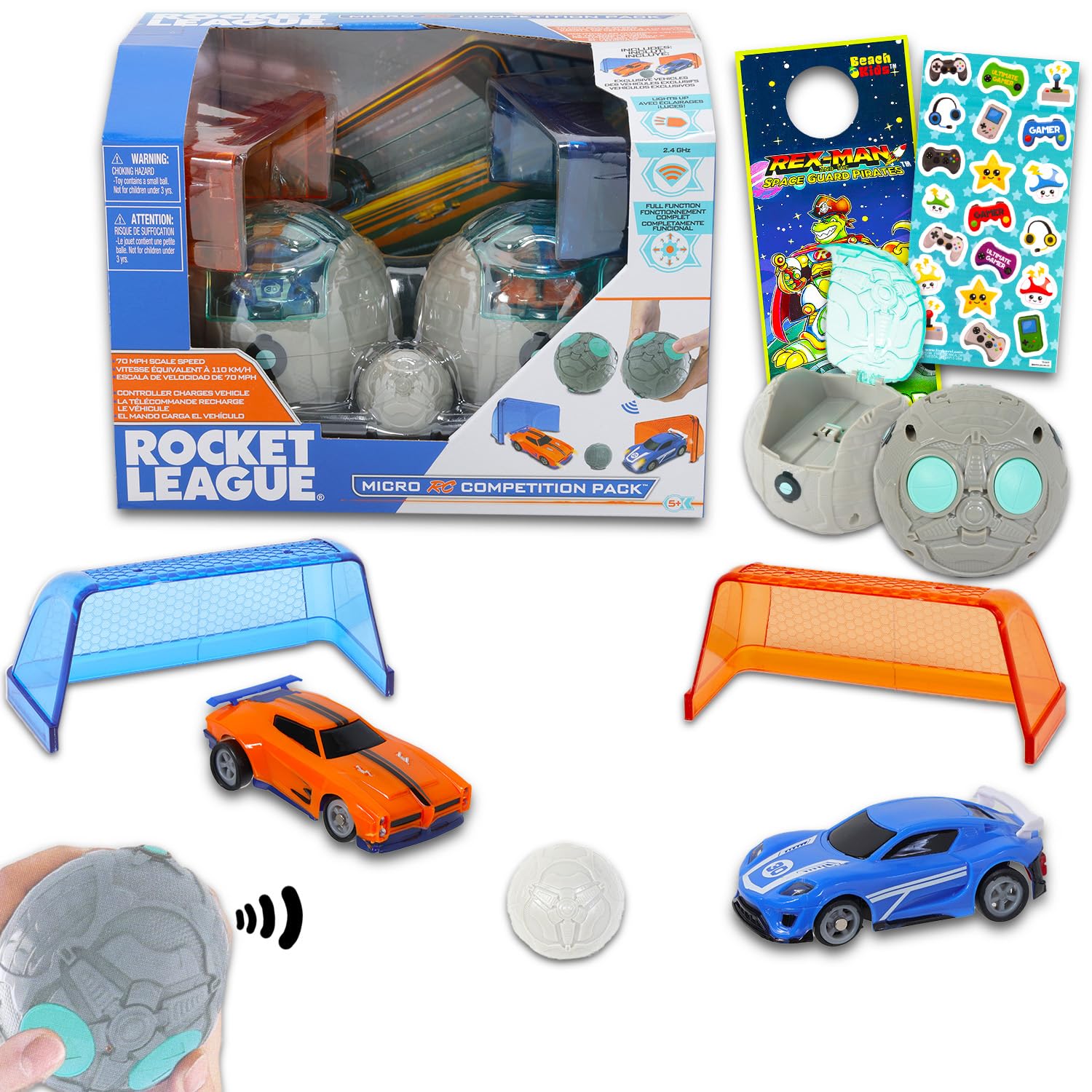 Photo 1 of Rocket League Toy Cars Set for Boys - Bundle With 2 Micro RC Competition Toys, Stickers, and More | Toy Vehicle for Kids