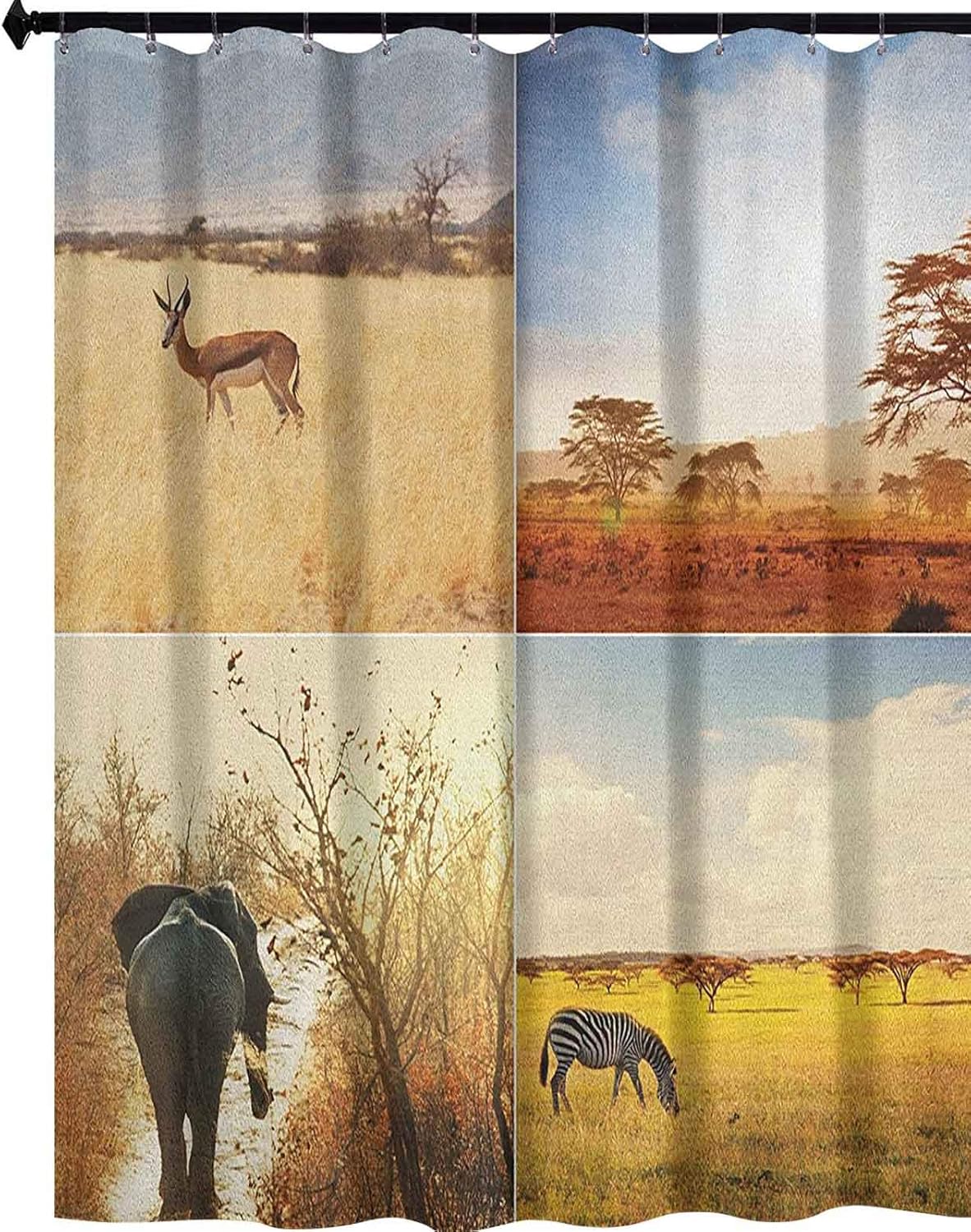 YUAZHOQI Safari Printing Shower Curtain Safari Collages with Native