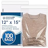 Spartan Industrial - 12” X 15” (100 Count) Self Seal Clear Poly Bags with Suffocation Warning for Packaging, T Shirts & Shipp
