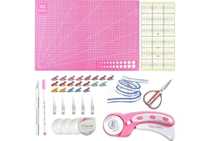 SANJIAN 38PCS Rotary Cutter Set, 45mm Rotary Fabric Cutter Wheel Set, Fabric Cutter Wheel, Quilting Rotary Cutters Rolling Fabric Cutter Wheel and A3 Mat, Rotary Rolling Cutter For Sewing, Quilting