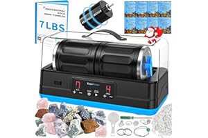 KomeStone Ultra Quiet Brushless Rock Tumbler Kit – 7Lb Capacity Dual-Barrel with Noise-Cancelling Cover, Up to 6X Quieter, Include All Accessories, Professional Rock Polisher for Adults & Gift Giving