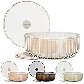 LIBKEN Metal Fruit Bowl with Mesh Lid and Basket - Fruit and Vegetable Holder for Kitchen Counter - Versatile and Durable Storage Basket Organizer for Fruit, Veggie, Snacks - 11x11x4-Inch (Warm Gray)