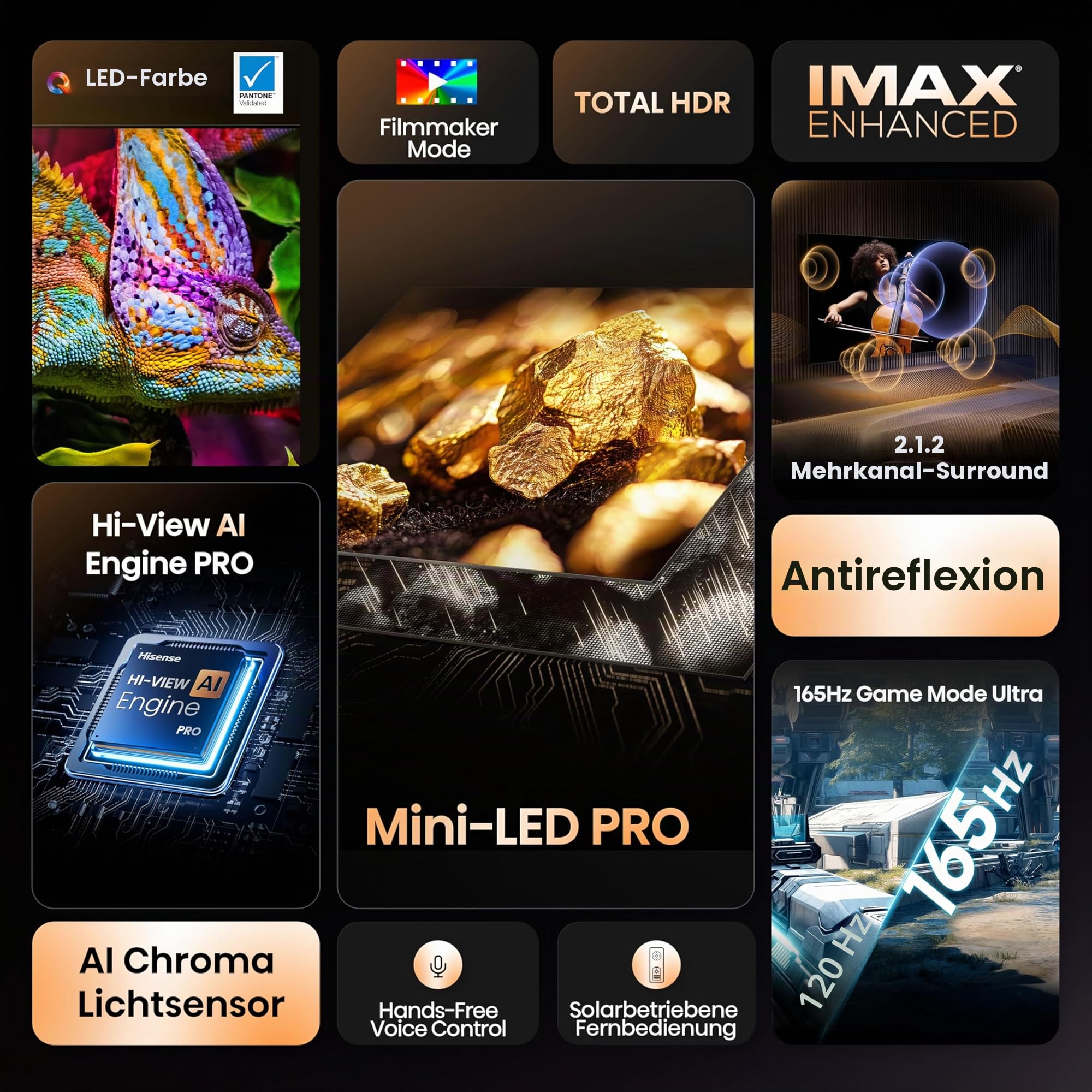 Hisense 85U7Q Pro Fernseher 85 Zoll, 4K Mini LED, Smart TV, Hi-View AI Engine Pro, 165Hz Game Mode Ultra, FreeSync Premium Pro, 2.1.2 ch. Surround Sound, Dolby Vision IQ Atmos, Sprachsteuerung [2025] 3