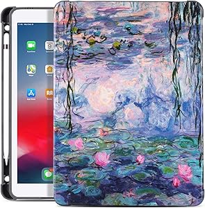 Drodalala 7th Generation ipad case/8th Generation ipad case/iPad Air case/10.5-inch iPad Pro case, Soft TPU Full Body Protection Leather Stand 10.2 inch iPad Case with Pencil Pen Holder (Lotus Flower)