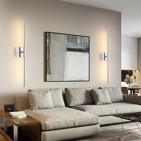 MORAURORAL 40 INCH SAND-NICKEL BATTERY OPERATED WALL SCONCES SET OF TWO, DIMMABLE WALL SCONCES WITH REMOTE CONTROL, RECHARGEABLE SCONCES, LED WIRELESS WALL LIGHTS FOR BEDROOM, LIVING ROOM, BATHROOM