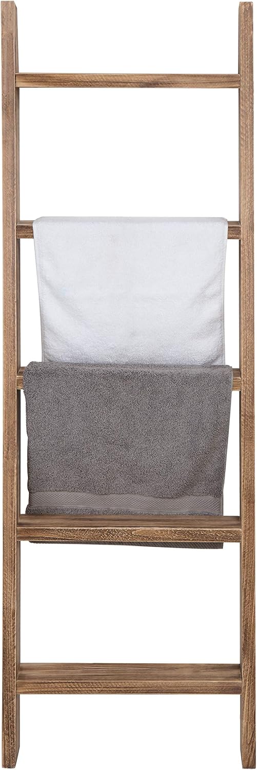 MyGift WallLeaning Dark Brown Wood Towel Ladder Rack Bath tried