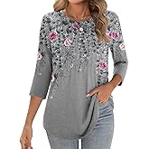 Zeagoo 3/4 Length Sleeve Womens Tops Crew Neck Loose Fit Shirts Pleated Cute Clothes Dressy Casual 2026 Summer Tunics