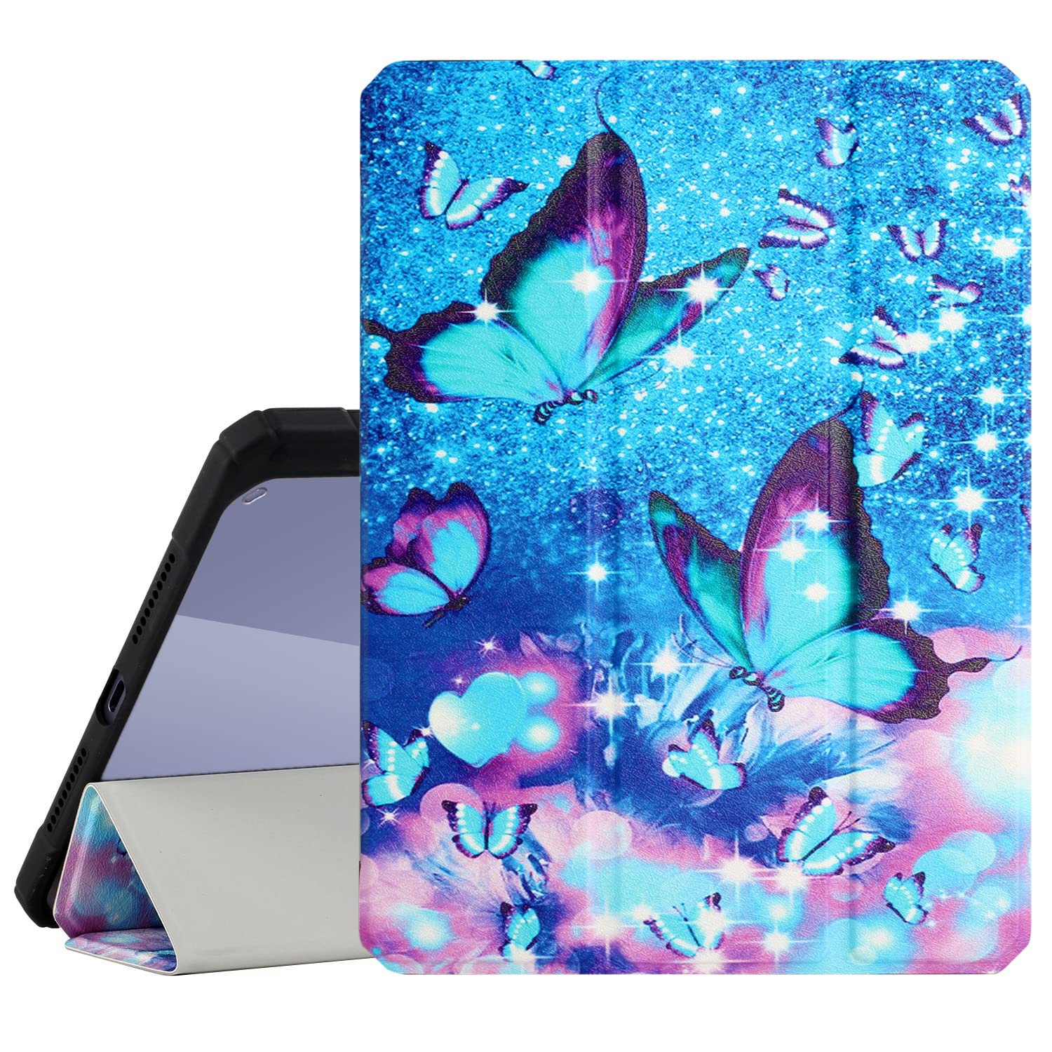 CIAOYE for iPad Mini 6 2021 Case with Pencil Holder, 8.3 inch Mini Smart Case Auto Sleep/Wake & Support Touch ID, Trifold Stand Slim Protective Cover for iPad Mini 6th Generation, Blue Butterfly