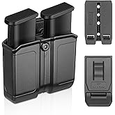 Universal Double Magazine Holster for 9mm/.40 Double Stack Mags, OWB Mag Pouch with Molle/Belt Clip for Glock 17/19, P365, Hellcat Pro & More, Adjustable Cant, Fits Duty & Tactical Belts