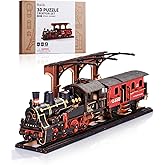 Rolife 3D Wooden Puzzle for Adults, DIY Wood Model Train Sets, Mechanical Vehicle Model Building Kits-Brain Teaser Puzzle Toy