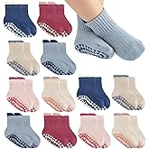 MKYSZLT 12 Pairs Baby Socks with Grips Non Slip Cute Cotton Ankle Crew Grippy Socks for Infants Toddler Girl Boy Kids