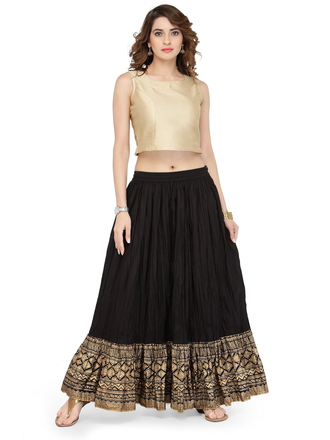varanga black pure cotton gold skirts kff-var21030