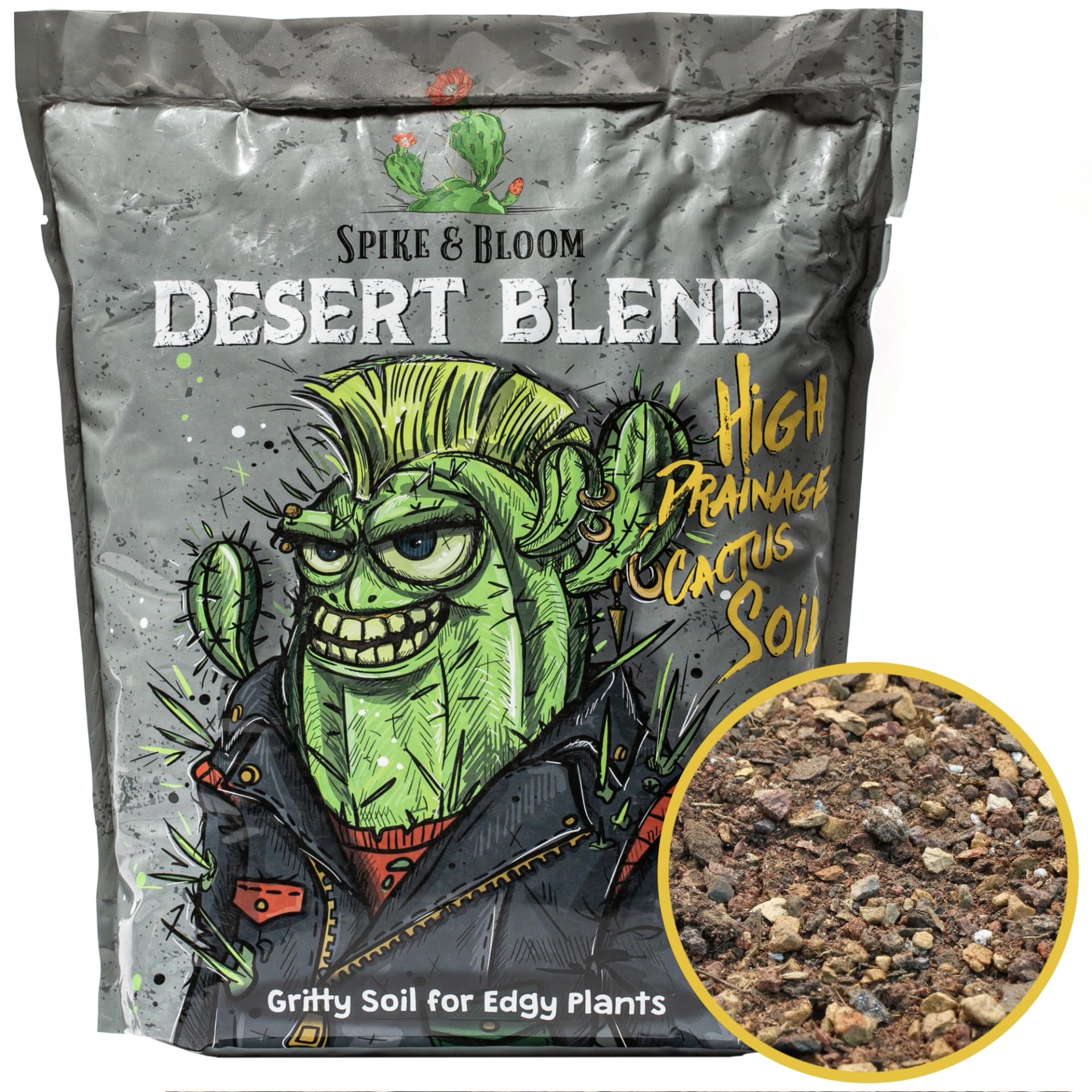 Photo 1 of High Drainage Cactus Soil Potting Mix with Mycorrhizal Fungi - 8 Pounds / 4 Quarts of Soil for Succulents and Cactus - Slightly Acidic, Gritty Soil for Healthy Indoor Plants - Spike & Bloom