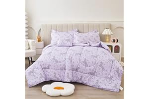 Mooreeke Full Size Comforter Sets for Girls Kids, 8 Pieces Bed in a Bag Purple Floral Unicorn Bedding Comforter Sheet Set with Shams and Decorative Toy Pillow, Ultral Soft Microfiber Kids Bed Set