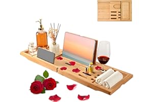 QUELIEN Bathtub Tray - Luxury Bamboo Bathtub Tray for Bath Accessories, Expandable Bath Caddy with Wine Glass Holder, for Her, Anniversary, Spa and Relaxation