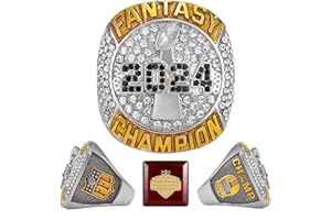 HuangouSA 2024 Fantasy Football Championship Ring with Wooden Box League Champion Trophy Rings Premium Award for Winner