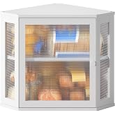 BMOSU Corner Bread Box for Kitchen Countertop Double Layer Bamboo Wooden Bread box Large Capacity Bread Storage Bin (White, Medium)
