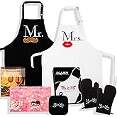 ALLER HOME&KITCHEN The Mr & The Mrs Aprons One-Size-Fits-All Funny Aprons for Couples, Bridal Showers, Weddings, Engagement