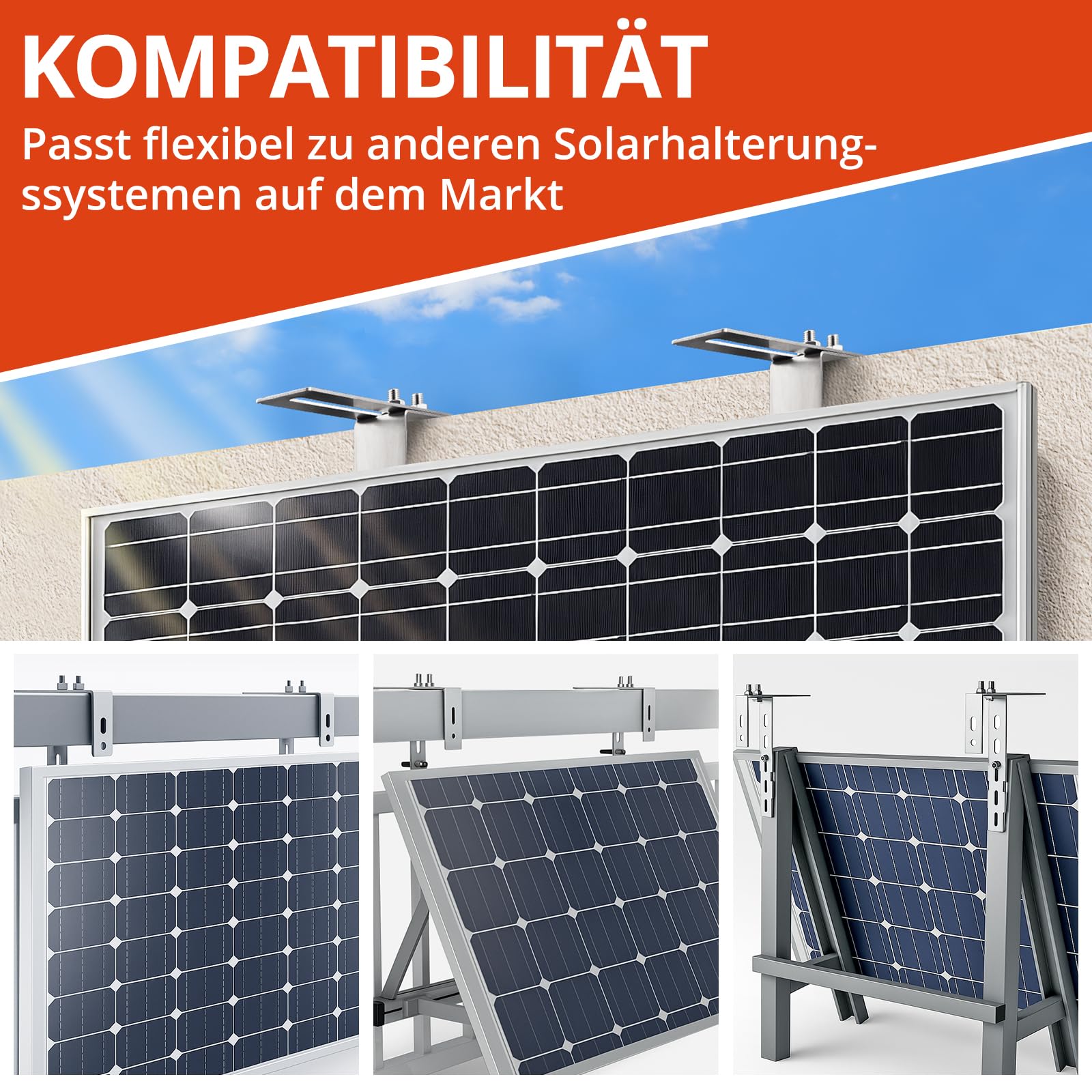 GETLITOOL 4×Solar Balkonkraftwerk Halterung 65-190MM Verstellbare Balkonhalterung für Solarmodule, Edelstahl 304 Balkon Haken Set, Solarpanel Halterung Kein Bohren zur Runde Eckig Balkongelände 5