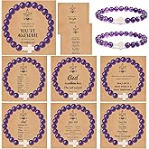 COLOYAN 9Pcs Cross Natural Stone Bracelets for Women, 8mm Stone Beaded Cross Bracelet for Mother Grandma Wife, with 9 Meaningful Card Inspirational