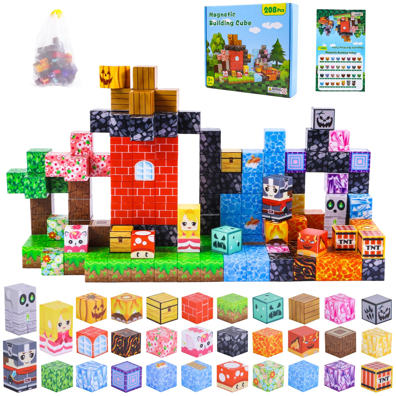 MEESHEEP Magnetic Blocks- 208PCS, Magnetic Building Blocks Set, STEM Montessori Toys, Bithday Gifts for Girls Boys Age 3 4 5 6 7 8 9 10