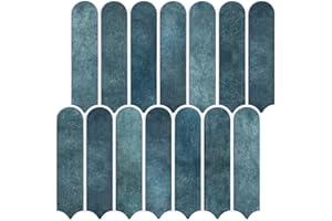 Commomy 10 Pcs Matte Blue Peel and Stick Wall Tiles 11.8"X11.8" Ultralight PVC 3D Stick on Tiles Long Fish Scale DIY Self Adhesive Tile Sticker for Interior Wall Decor Kitchen Backsplash Bathroom,RV