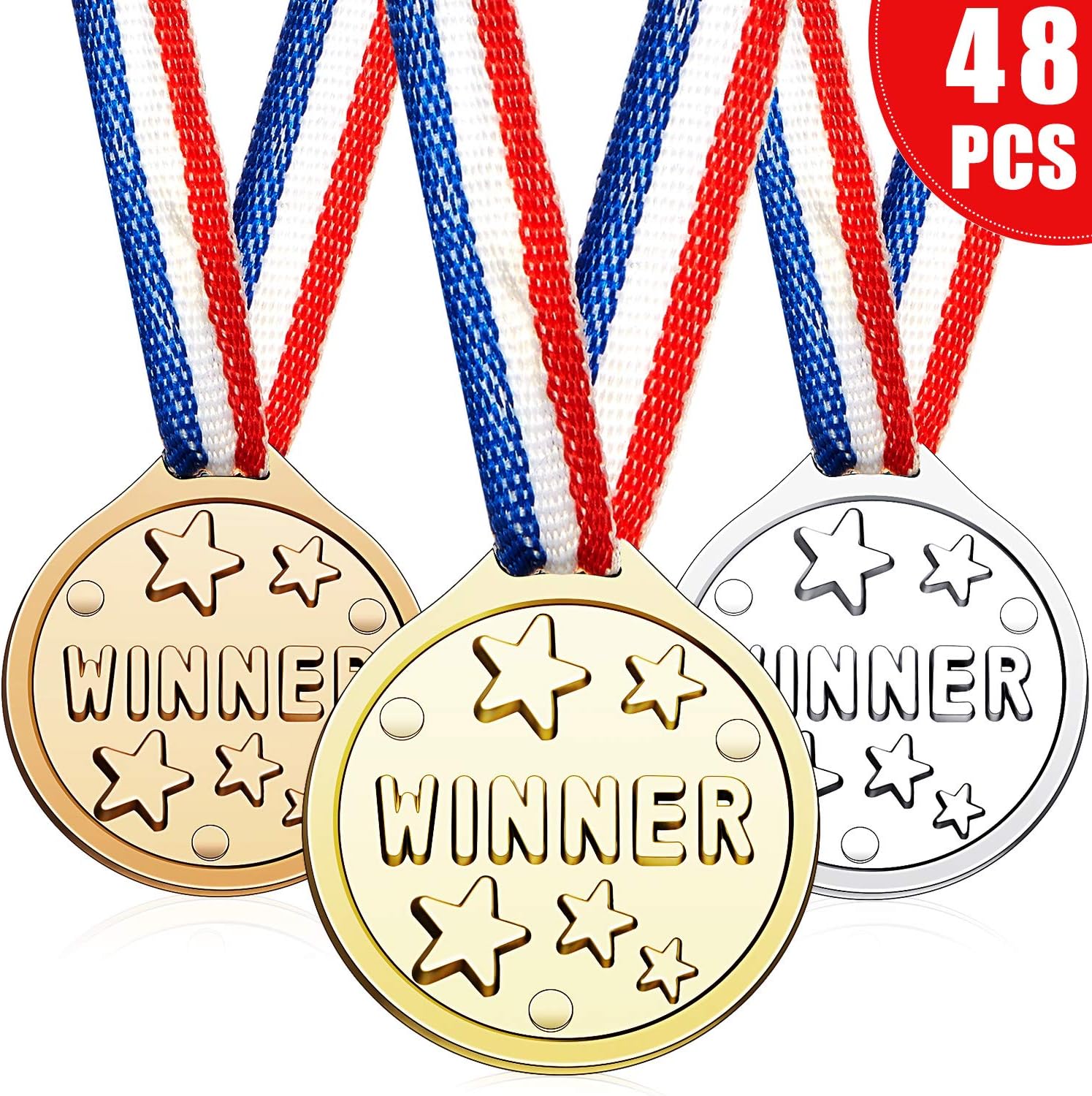 48 Stücke Gewinner Medaillen Plastik Gewinner Medaillen Gold Silber und