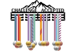 CREATCABIN Metal Medal Hanger Display Mountain Medal Holder Rack Black Iron Sport Hanging Athlete Awards Wall Mounted Stand over 60 Medals for Rock Climbing Competition 15.7x5.9Inch-Challenge Accepted