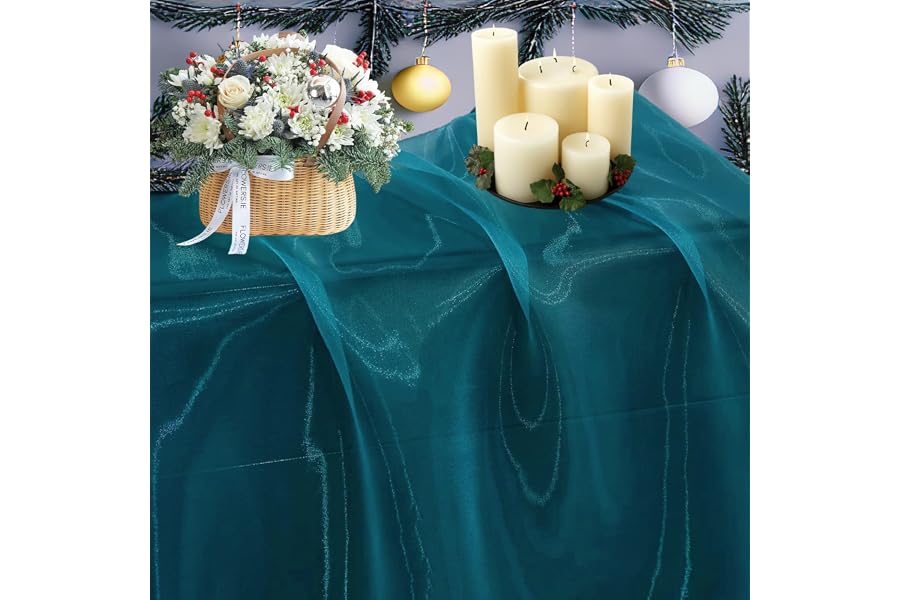 MDS® Pack of 10 Yard Sheer Organza Fabric for Wedding Party Home Event Banquet Decorations, Backdrop Curtain Craft Dress Sewing Fashion DIY Crystal Organza Tulle Fabric Bolt 44” Wide - Dark Teal