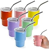 Joyclub 3 oz Mini Tumbler Shot Glass with Straw and Lid 6 Pack Colored Stainless Steel Sublimation Shot Tumblers Mini Cup for Wedding Party Whiskey Favors