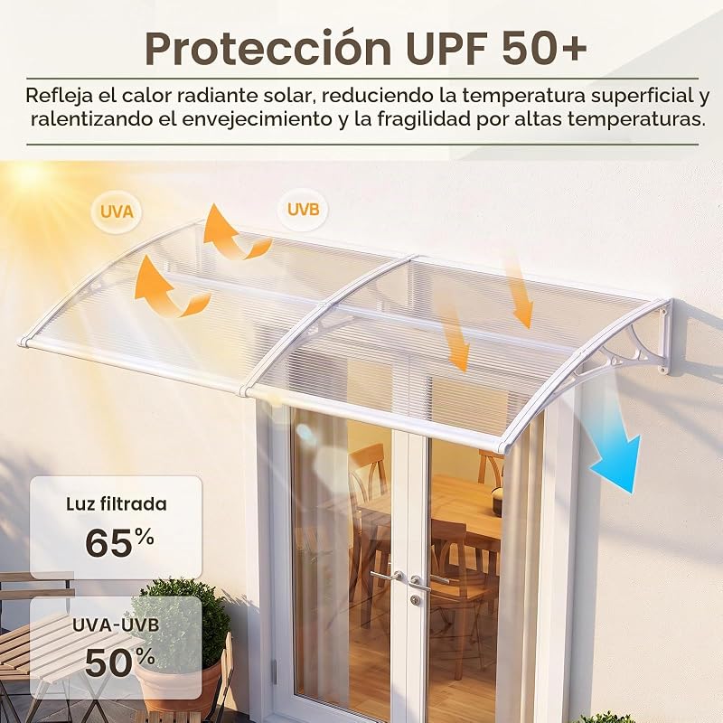 Toldo Exterior da Porta 100 x 300 cm - Toldo Exterior em Policarbonato com Suportes em ABS, Proteção contra Chuva, Neve e Raios UV para Portas, Janelas e Terraço