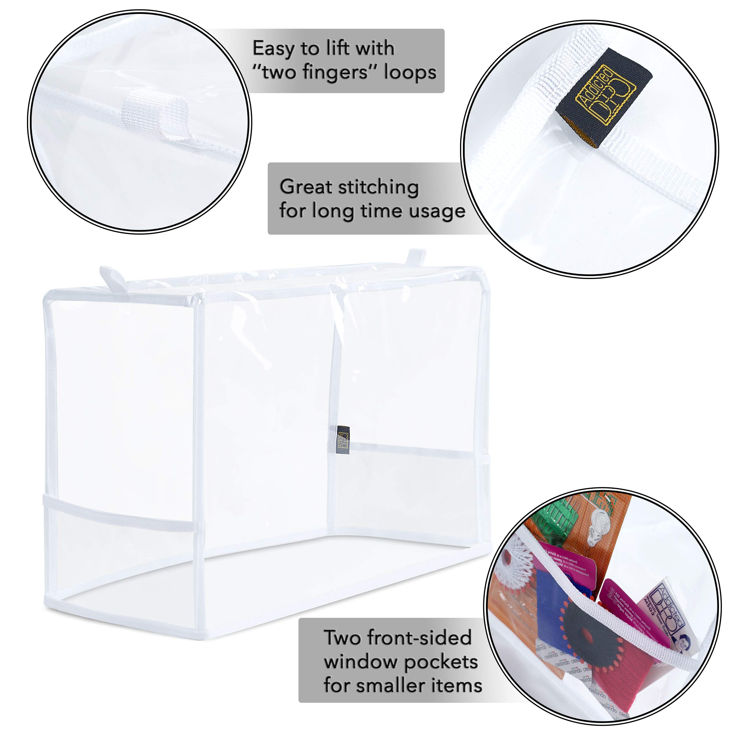 Sewing Machine Cover with Convenient Pockets - Protective Quilted Dust Cover Pro - Universal for Most Standard Singer & Brother Machines - | Rodi's (Clear)