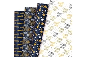 Dtiafu Graduation Wrapping Paper 2025 Grad Gift Wrap Paper Bulk Navy Blue Designs for School College - 20 x 28 Inch Per Sheet (8 Sheet)
