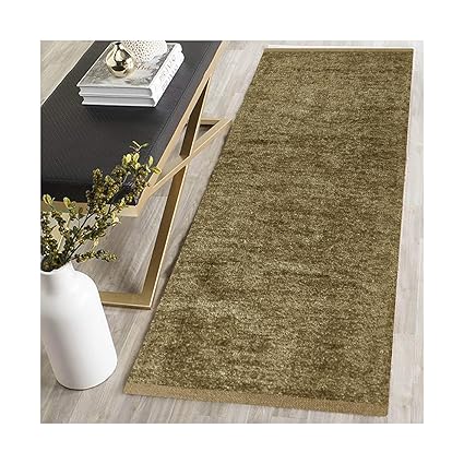 AH Furnishing Polyester Soft Indoor Modern Shag Area Rug Carpet with Feather Touch for Dining Room, Home Bedroom, 22X72 Inch (Beige Colour)