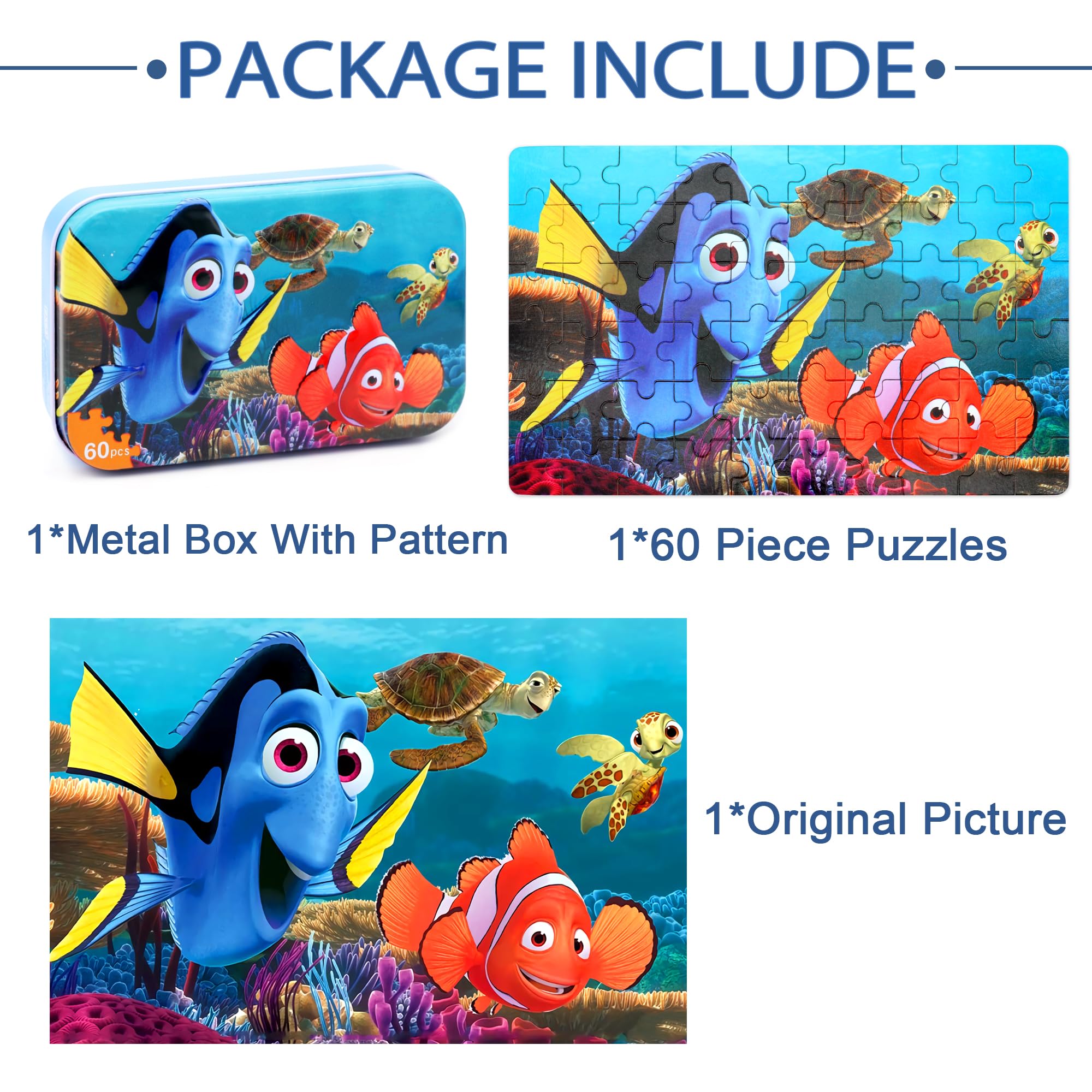 LELEMON Ocean Puzzles for Kids Ages 4-6,Underwater World 60 Piece Puzzles for Kids Ages 4-8,Children Jigsaw Puzzles in a Metal Box,Educational Learning Puzzle Toys for Girls and Boys
