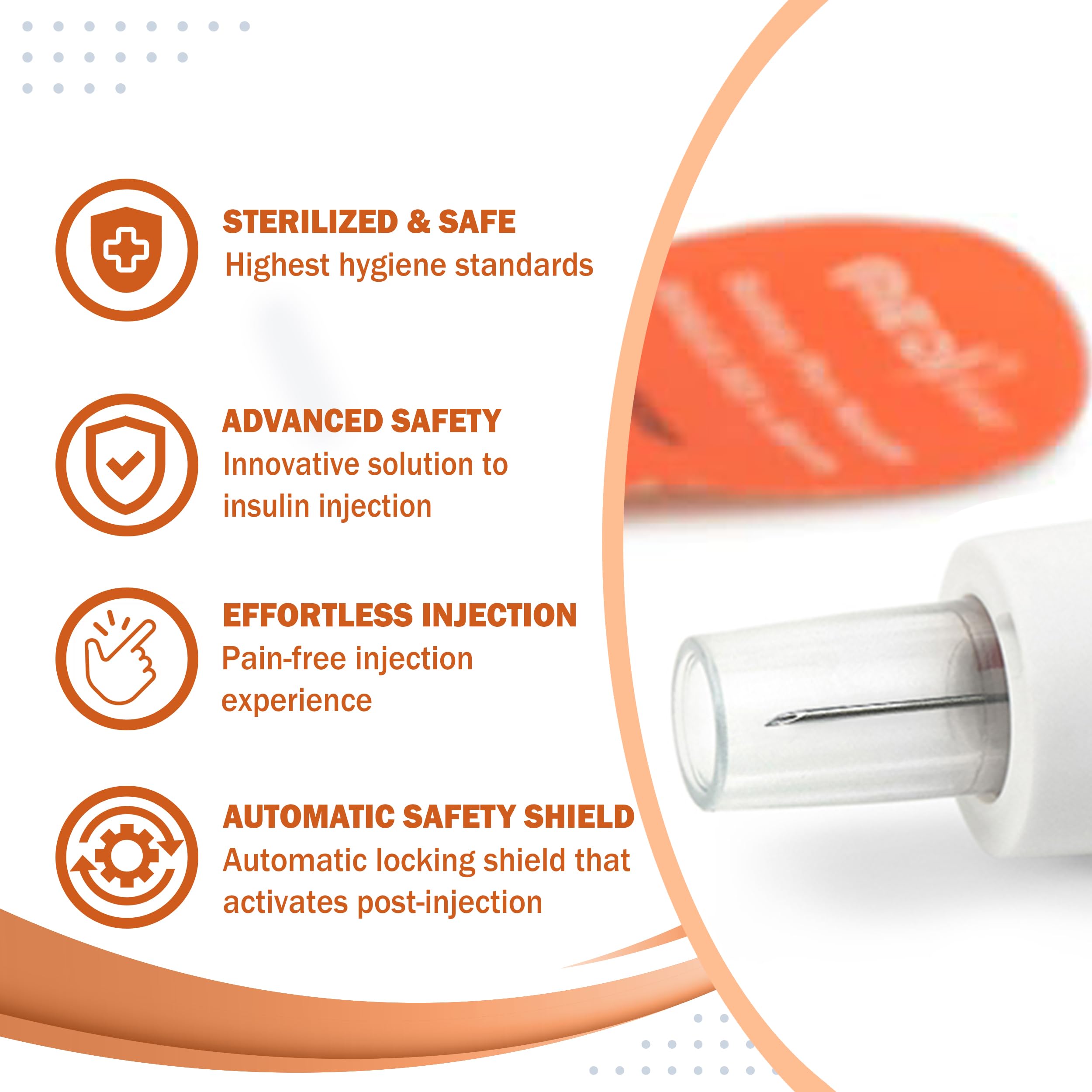 Fine Safety Pen Needles (30G 8mm) - Diabetic Needles for Insulin Injections, Ultra Fine Compatible with Most Diabetes Pens, Gamma Sterilized - 100 Ct, Pack of 1